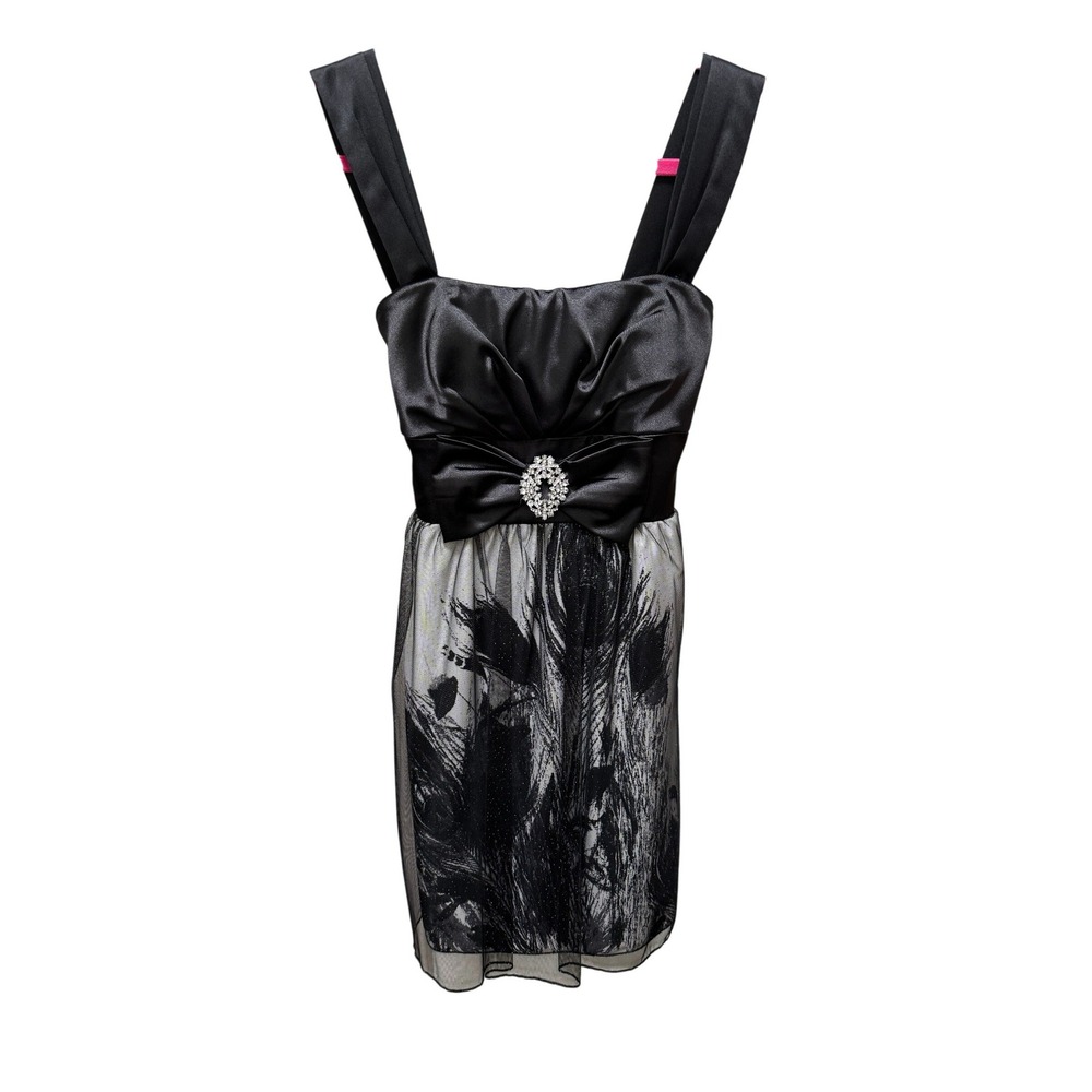 Xtraordinary Dress Womens 7 Black‎ Silver Satin Glitter Cocktail Rhinestone Y2K